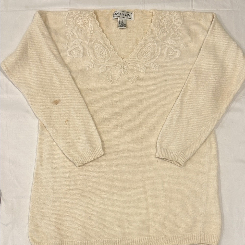 Spice of Life Women's Cream V-Neck Sweater
